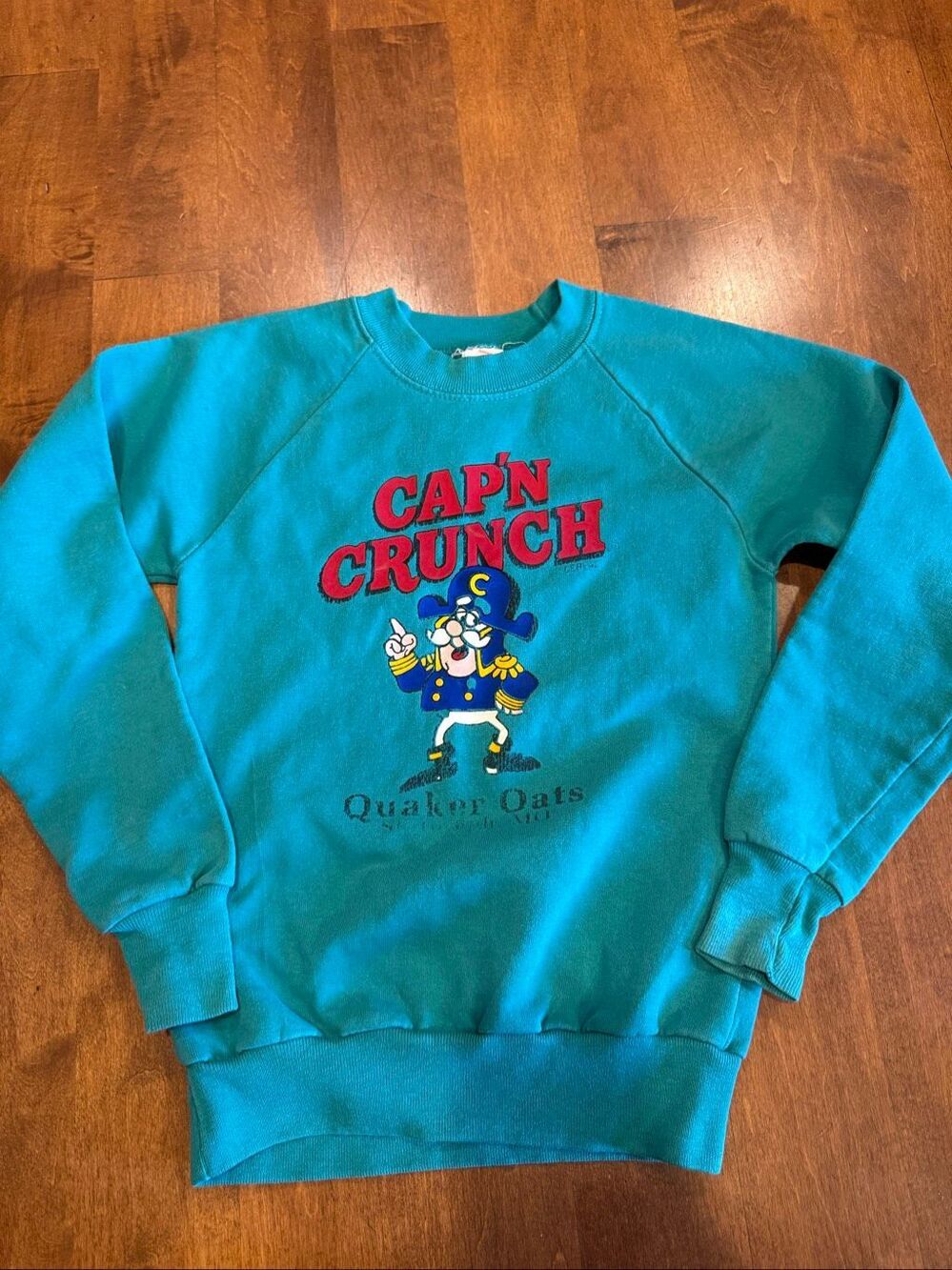 Vintage 80s 90s Cap’n Crunch Sweatshirt Kids 10-12 Teal Quaker Oats USA